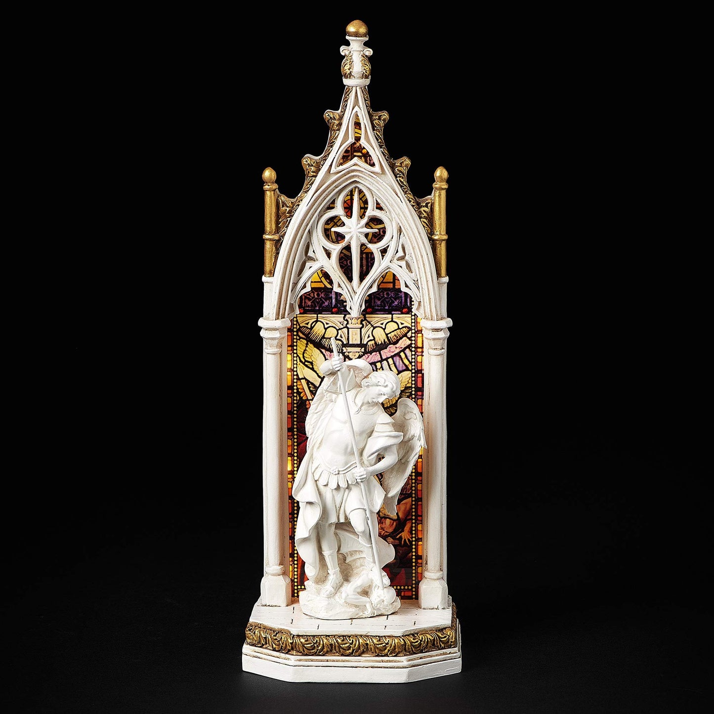 Joseph's Studio by Roman - St. Michael Holy Family Window LED Figure, Renaissance Collection, 11.75" H, Resin and Stone, Religious Gift, Decoration, Battery Operated