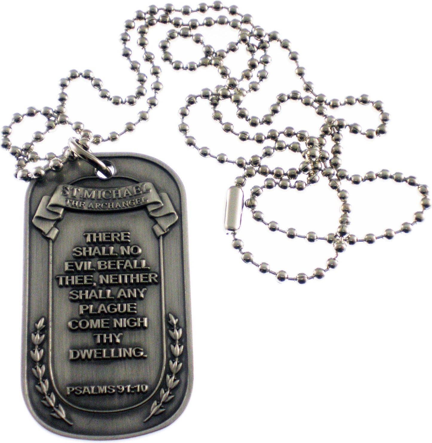 Christian Christ Religion Jesus St Michael Archangel Double Sided Pewter Logo Symbols - All Metal Military Dog Tag Luggage Tag Key Chain Metal Chain Necklace