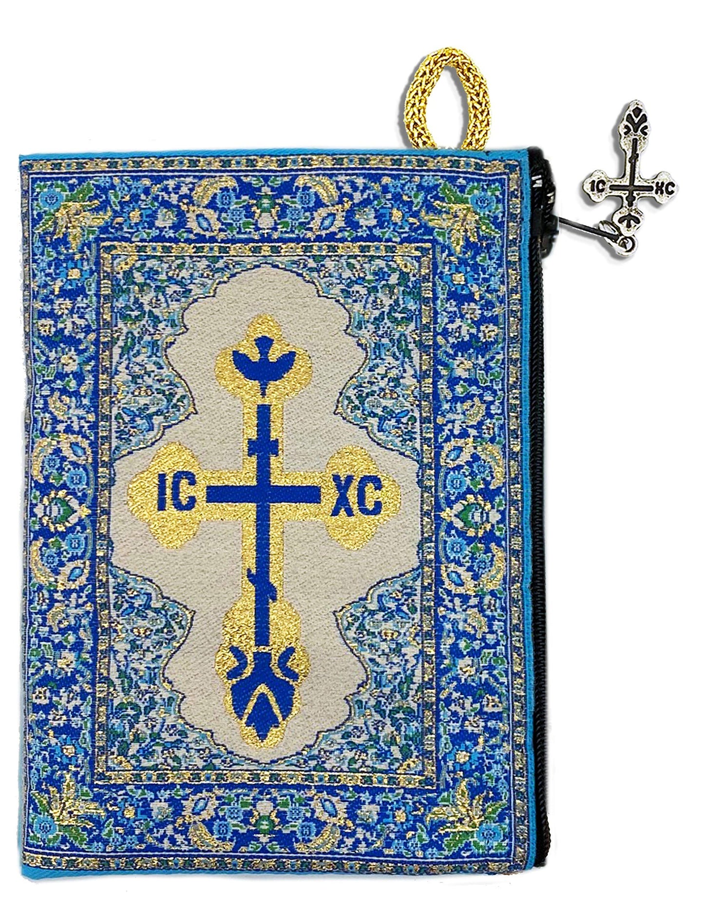 Religious Gift Rosary Pouch Case Virgin Mary Madonna and Child Eternal Bloom Icon Cloth Tapestry Zipper Keepsake Holder 5 3/8 Inch