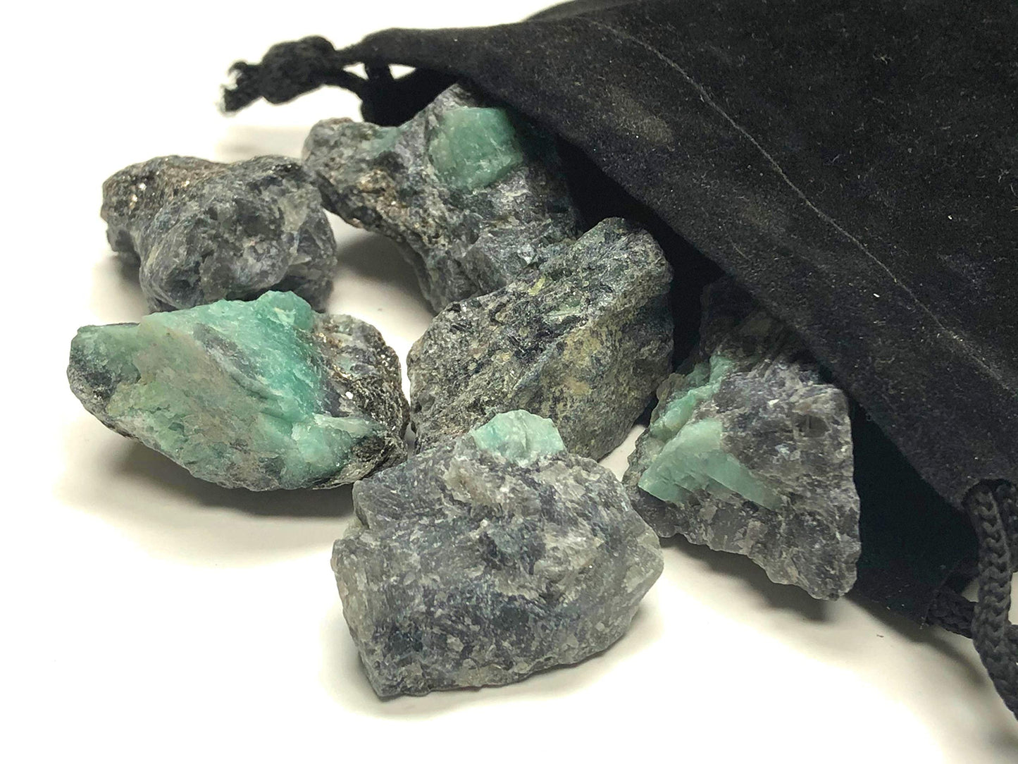 Zentron Rough Emerald Stones - Large 1" Pieces in Velvet Bag 1/2 Pound