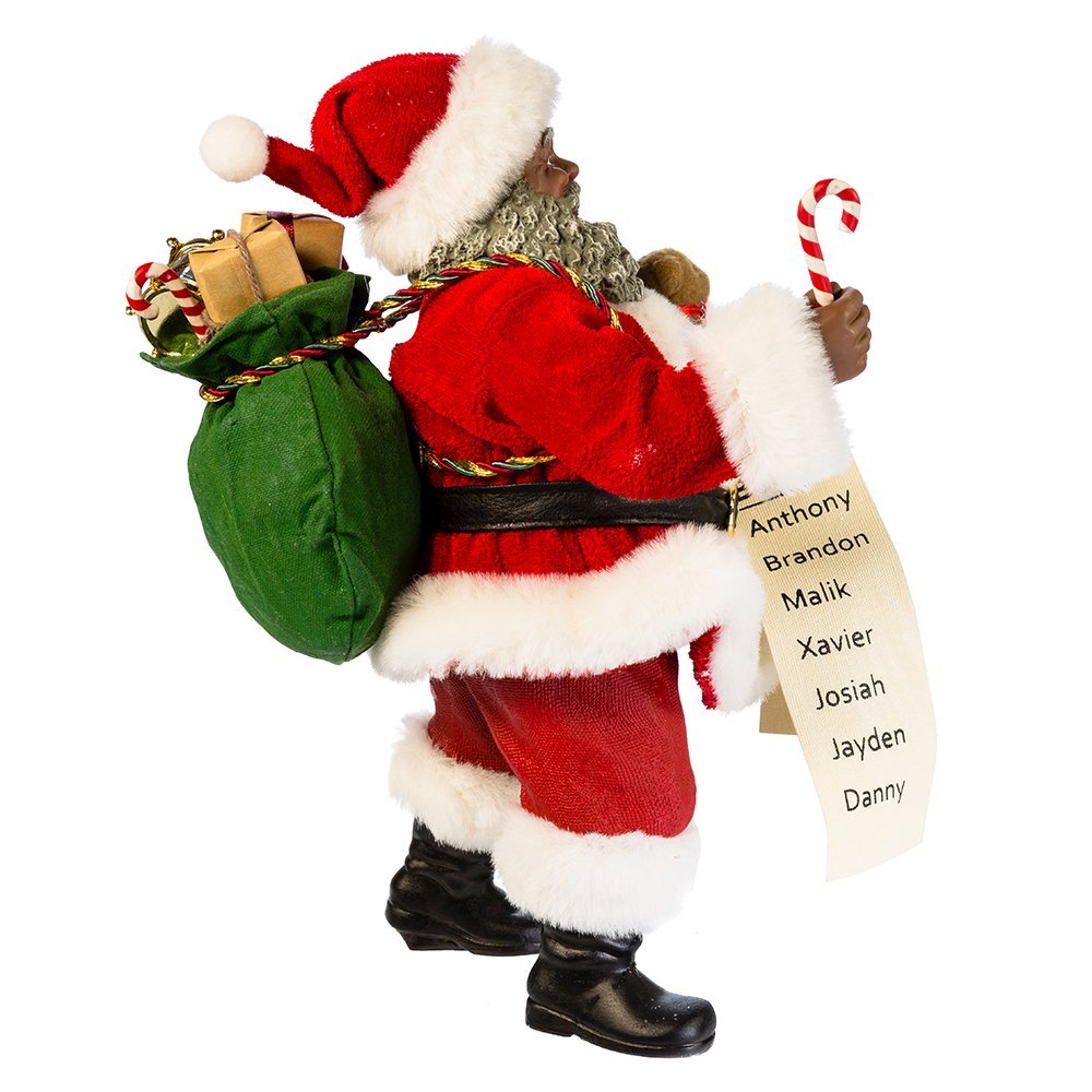 Kurt Adler 10.5" Fabriche' Black Santa with List and Candy Cane