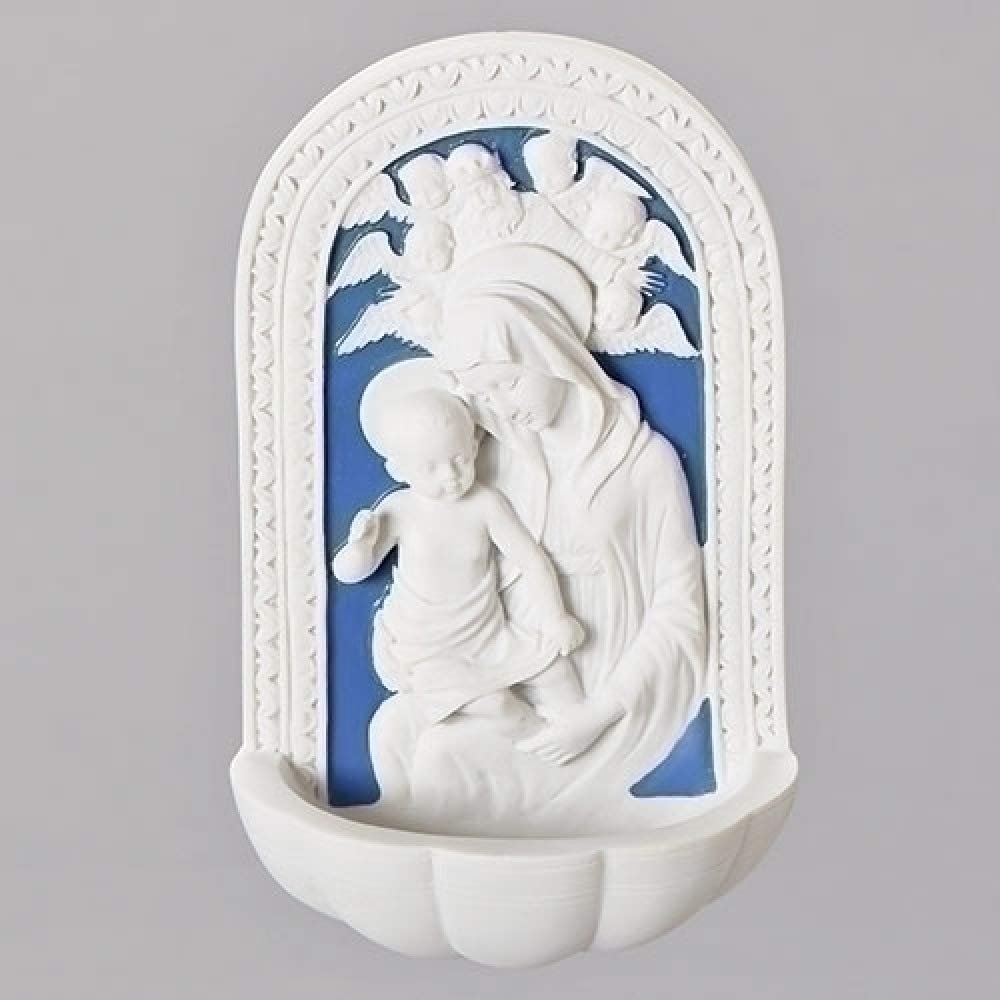 Della Robbia Madonna and Child Holy Blue and White Water Fountain