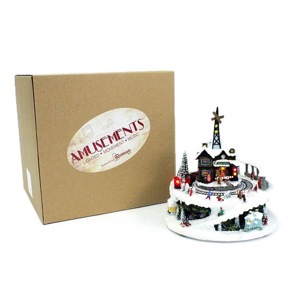 Winter Train Station 6.75 Inch Light Up Musical Tabletop Diorama Plays Various Holiday Carols