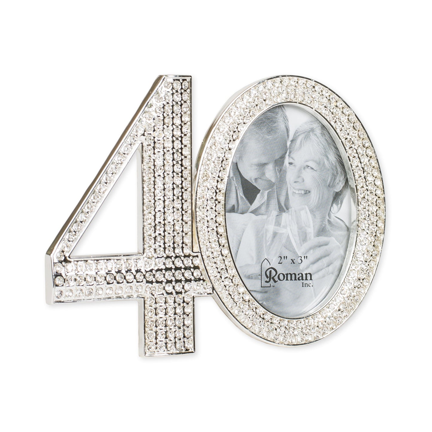 Roman Giftware Inc., Caroline Collection, Wedding & Anniversary, 3.25" H 40TH Rhinestone Frame,Religious, Inspirational, Durable (4x1x3)