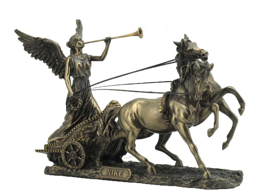 Veronese Design 11.25 Inch Niké with Trumpet on Two Horses Pulling Chariot Statue, Bronze