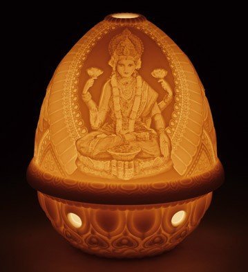 Lladro Porcelain Lithophane Votive Light Goddess Lakshmi