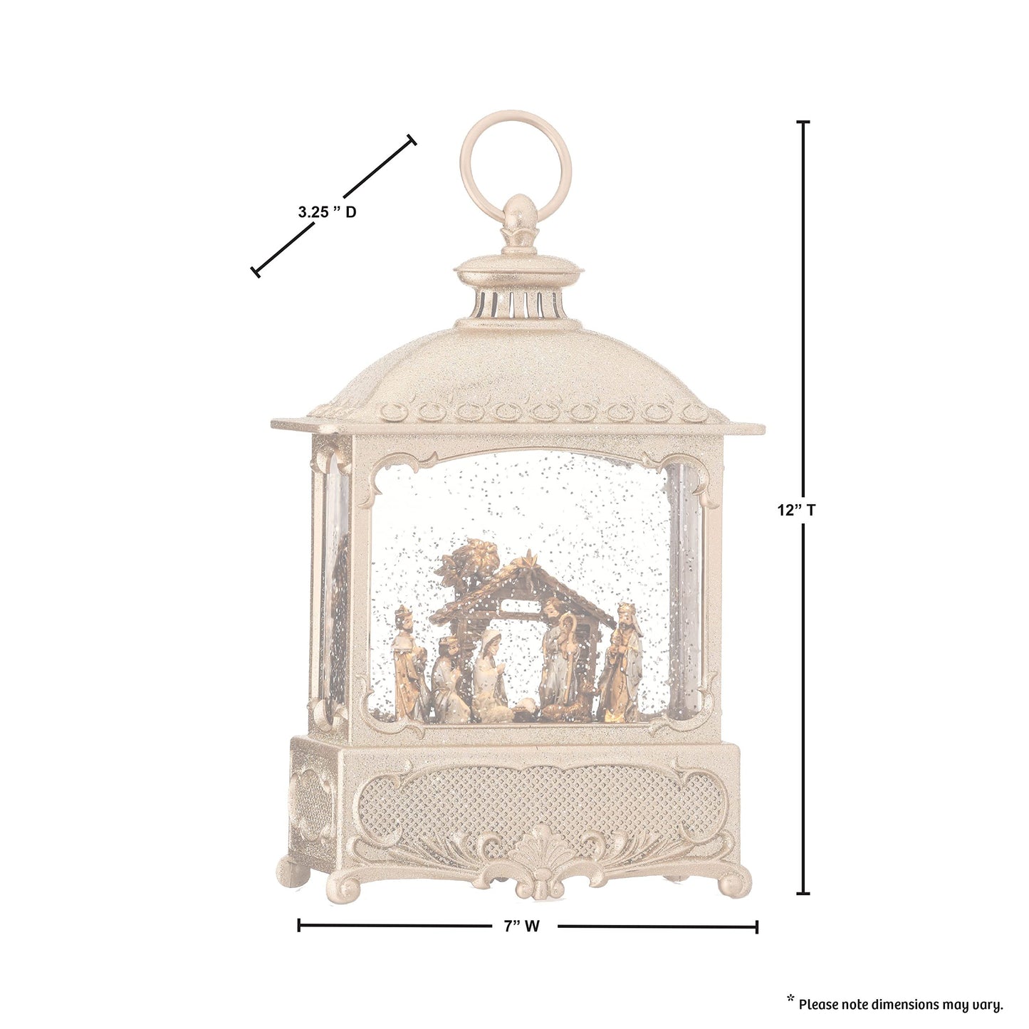 Regency International Nativity Square Lantern Globe, 12 inches, Champagne Gold, Led Lights, USB or Battery Operated with Timer