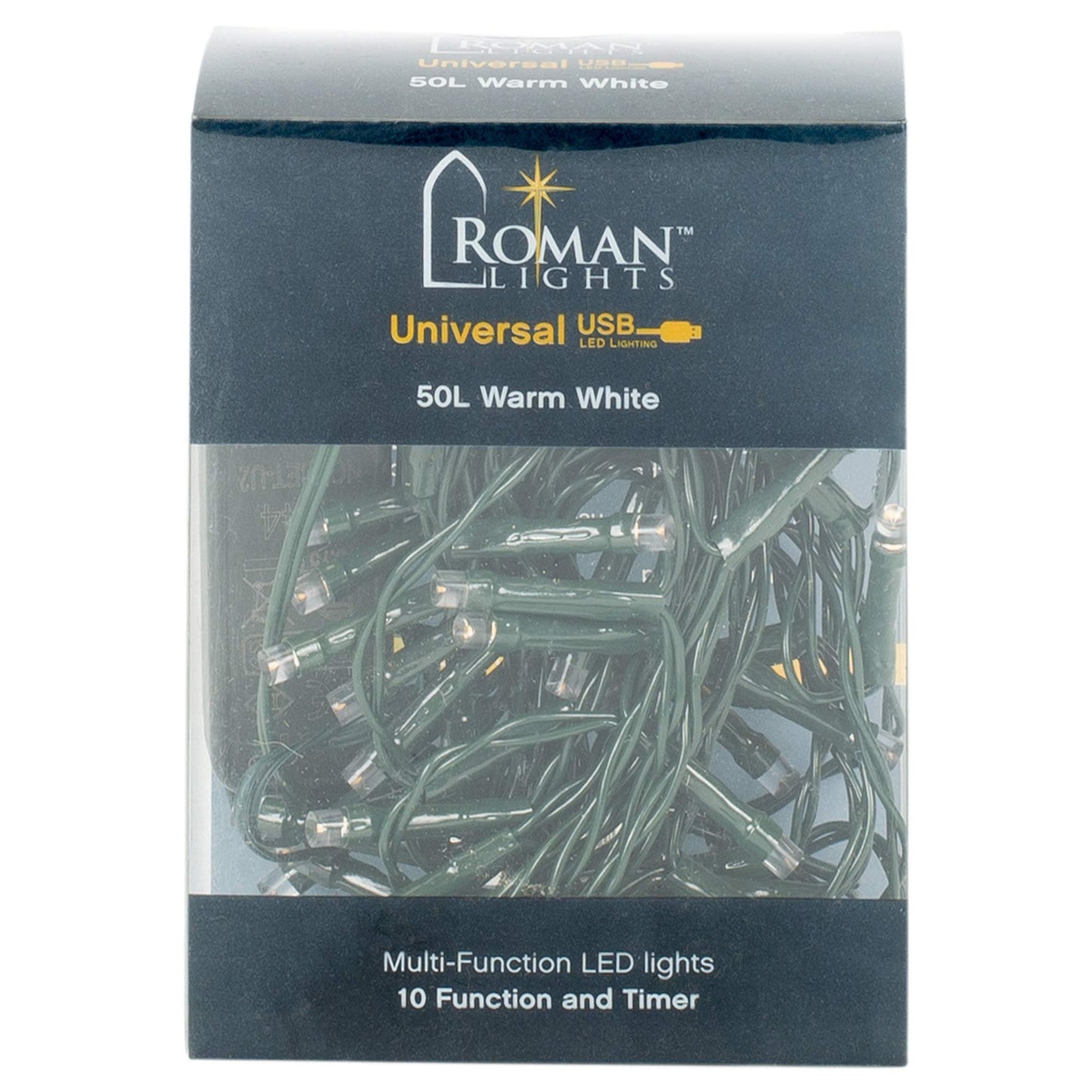Roman 50L USB WARMWHITE LED Green Cord 10 Function 8/16 Timer
