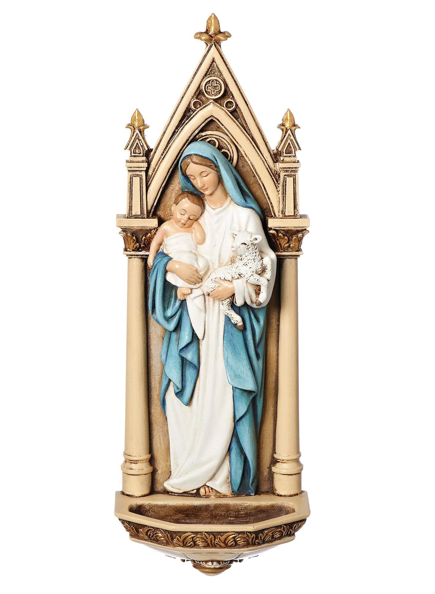Joseph's Studio by Roman - Madonna and Child Holy Water Font, Renaissance Collection, 7.75" H, Resin and Stone, Religious Gift, Decoration, Collection, Durable, Long Lasting