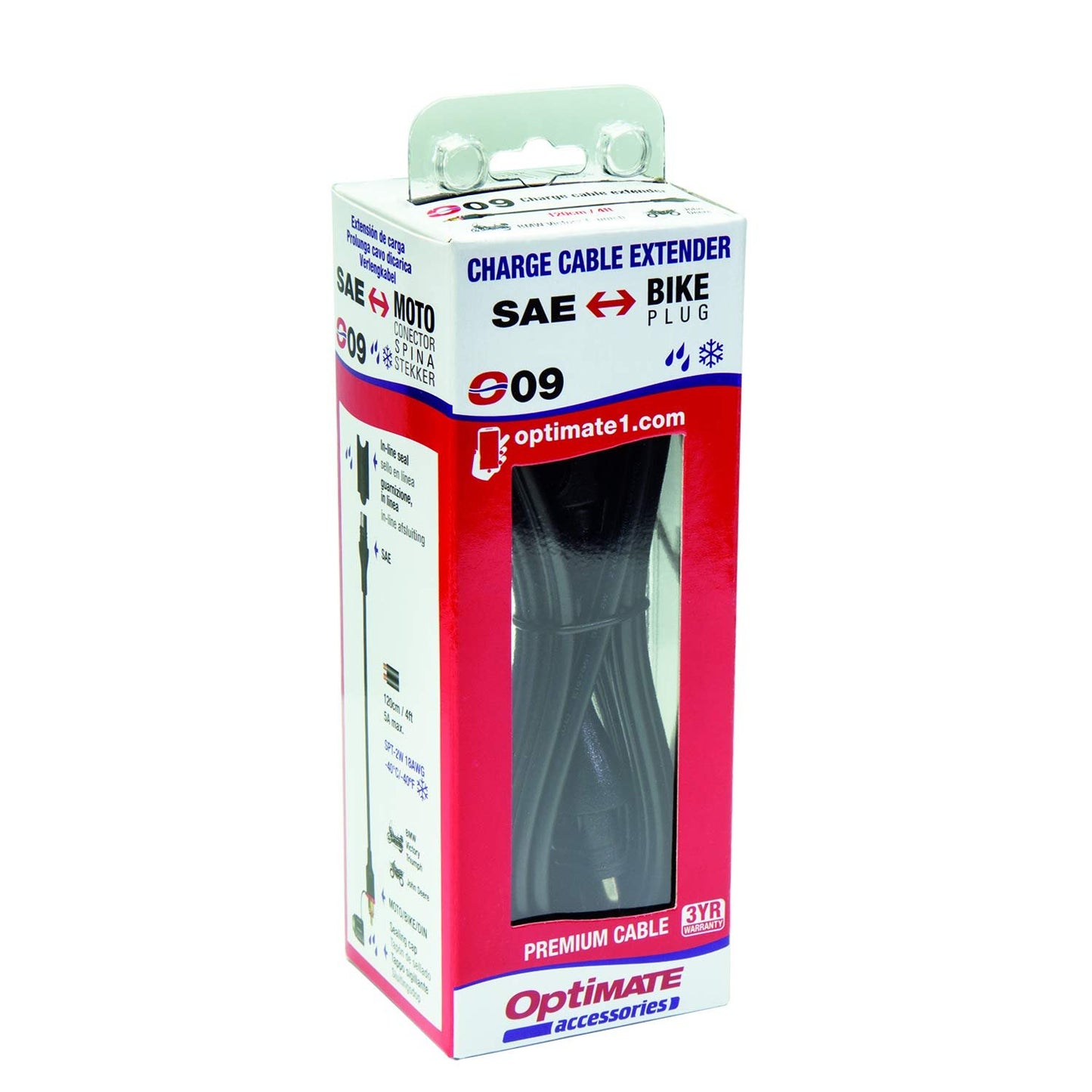 Optimate cable O-09, adapter-extender, SAE to BIKE 180° plug