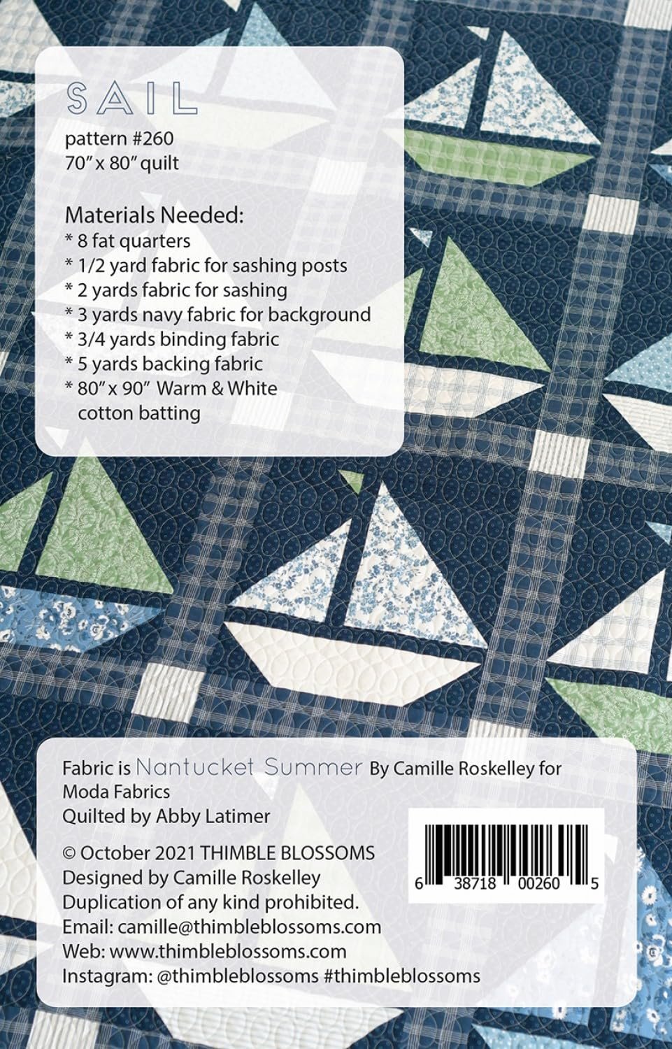 United Fabrics SAIL Fat Quarter Friendly Quilt Pattern by Thimble Blossoms 70" x 80" Quilt