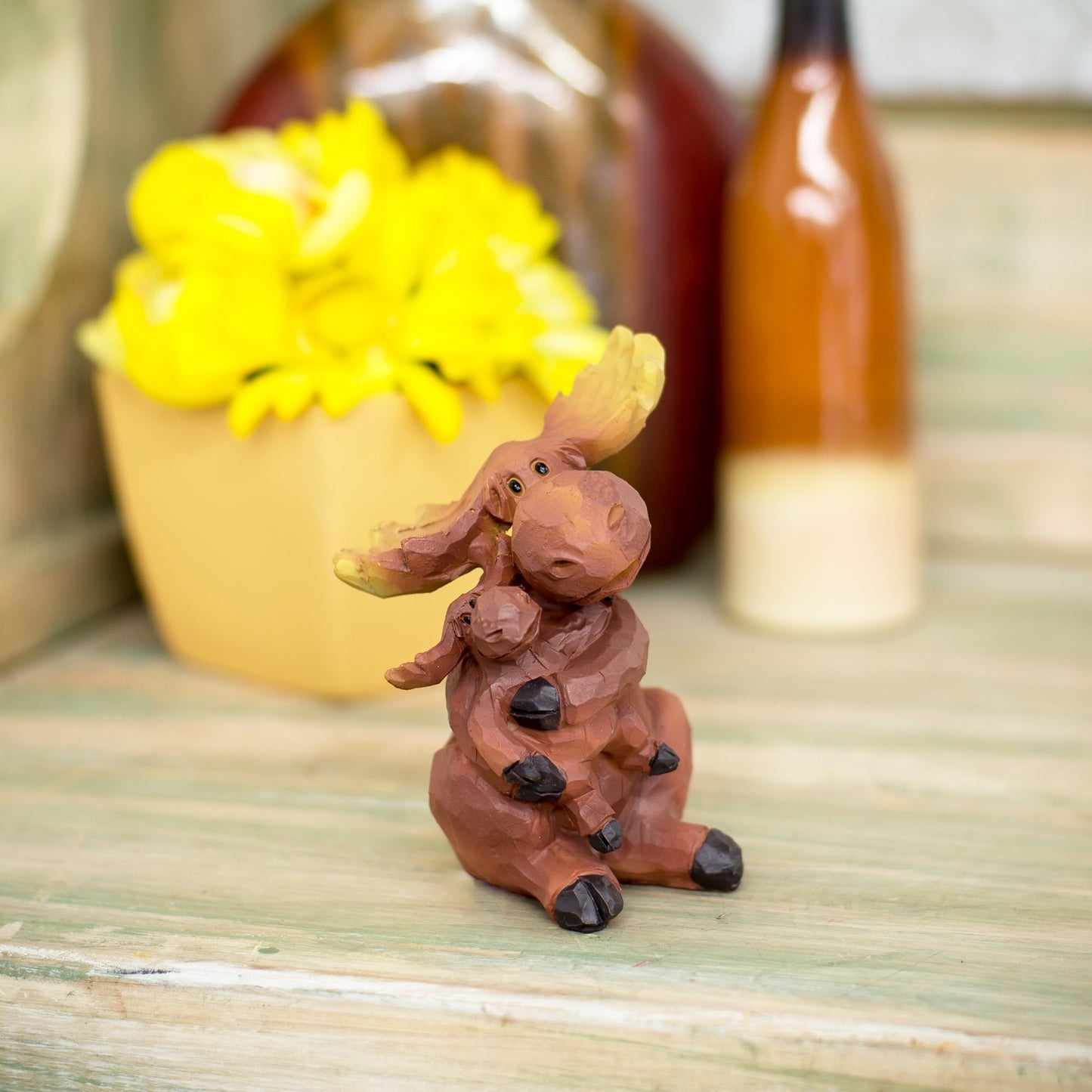 Slifka Sales Co. Mama Moose Hugging Baby 4 x 3 x 2 Inch Resin Crafted Tabletop Figurine
