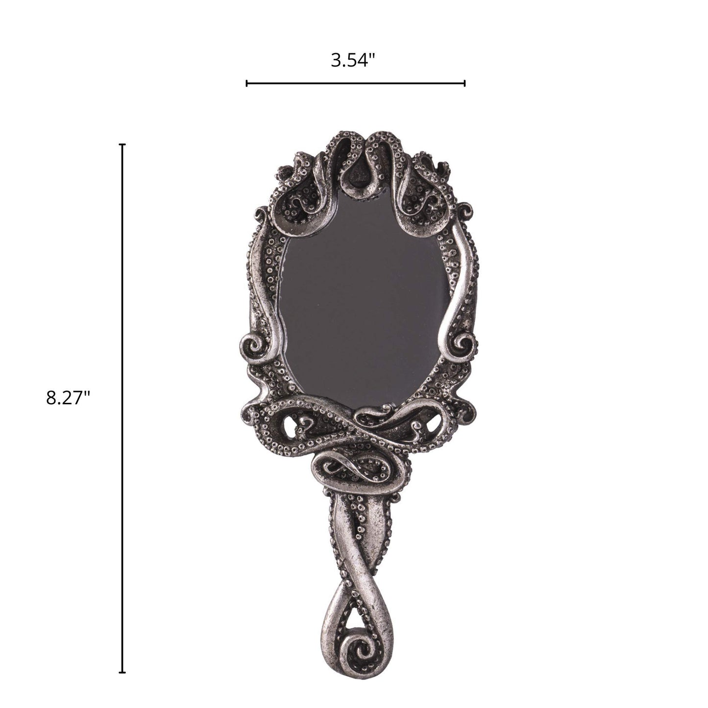 Pacific Trading Gothic Kraken Hand Held Mirror Home Accent Decor, Small Decorative Antique Sea Creature Inspired Silver Tone Mirrors with Handle, 14050