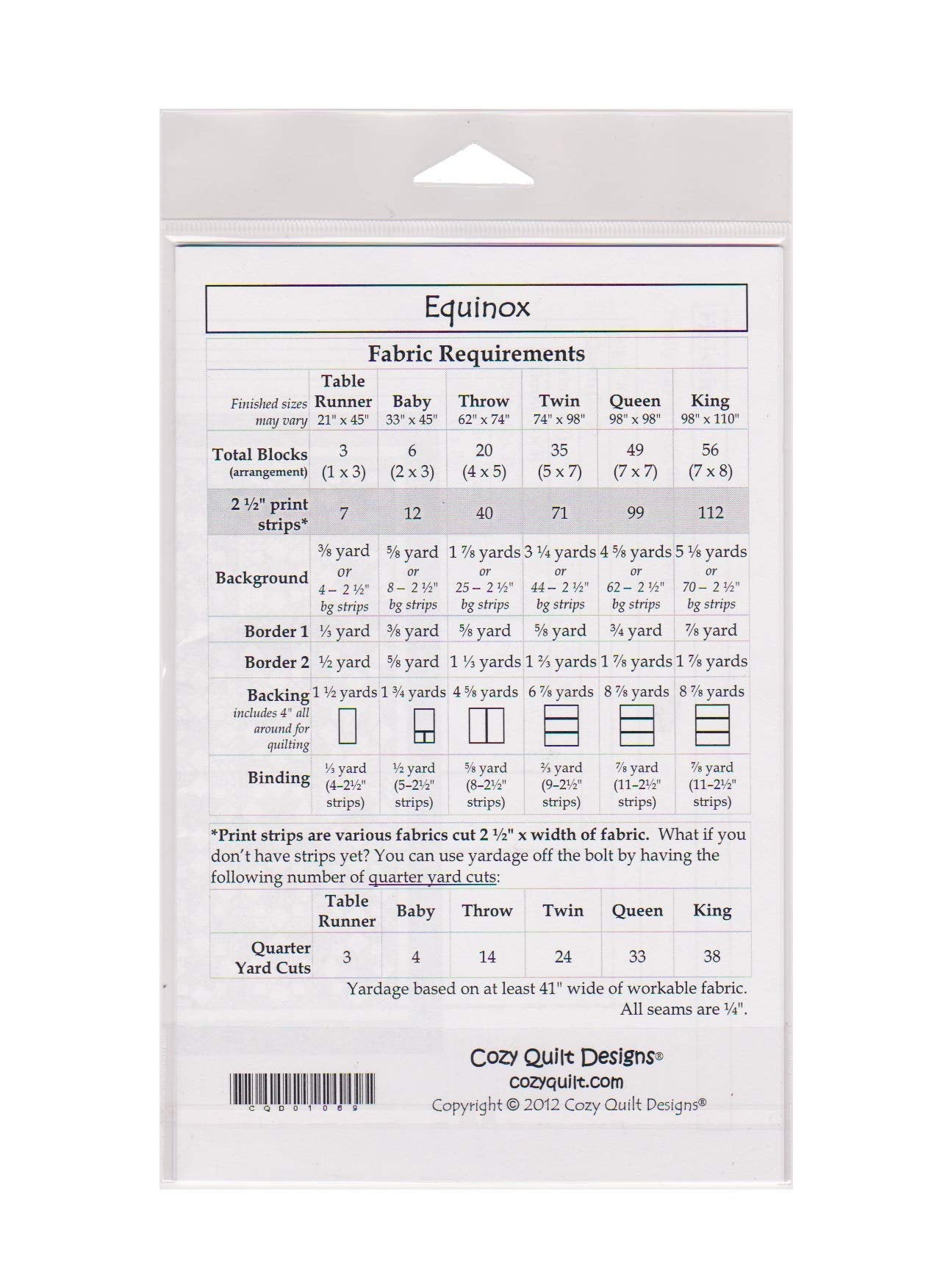 Cozy Quilt Designs 'Strip Club' Pattern - Equinox (Includes Instructions for six Project Sizes)