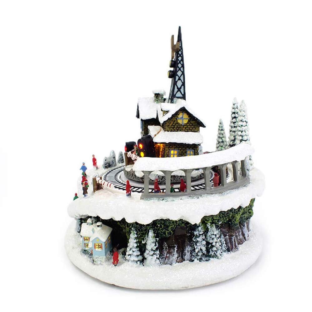 Winter Train Station 6.75 Inch Light Up Musical Tabletop Diorama Plays Various Holiday Carols