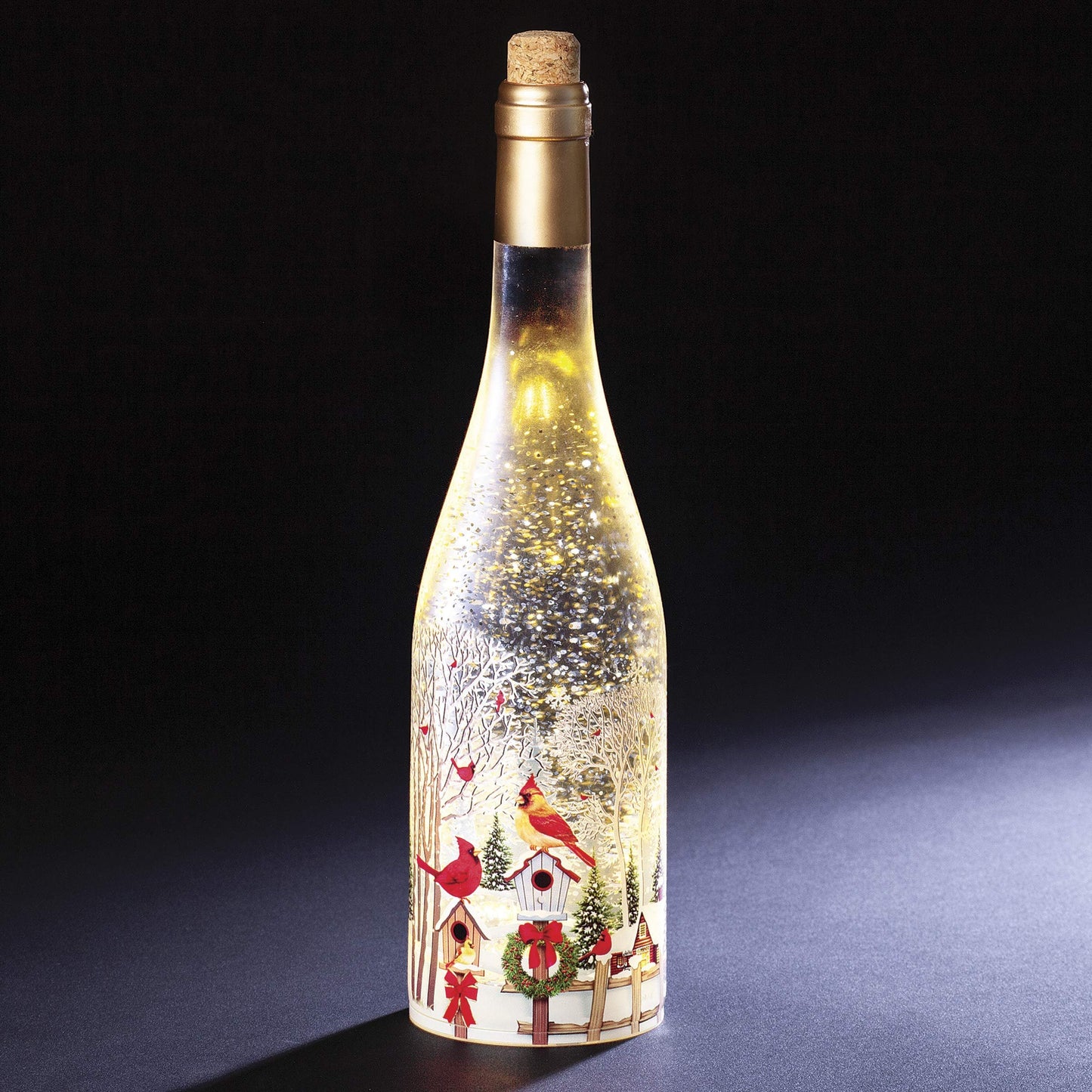 Roman, 11.75" H Lighted Swirl Christmas Cardinal Wine Bottle, Christmas Confetti Lite, Unique Decoration