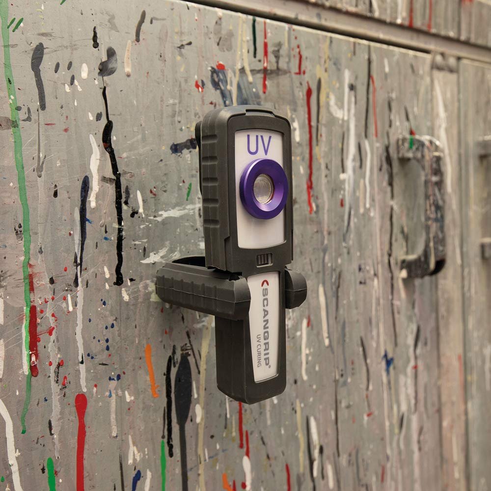 SCANGRIP UV-Light, Rechargeable LED UV Curing Light for Small and Medium Areas, Belt Clip, Sturdy Hook, Built-in Magnet, can be Used on Plastic and Heat Sensitive Material