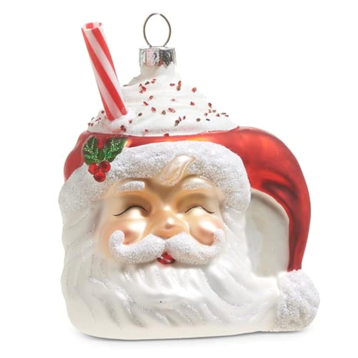 RAZ Imports Santa Mug with Whipped Cream Ornament, 4-inch Height, Glass and Plastic, Christmas, Home Décor
