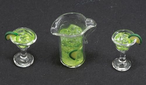 Dollhouse Miniature Glass Pitcher of Margarita with 2 Filled Glasses