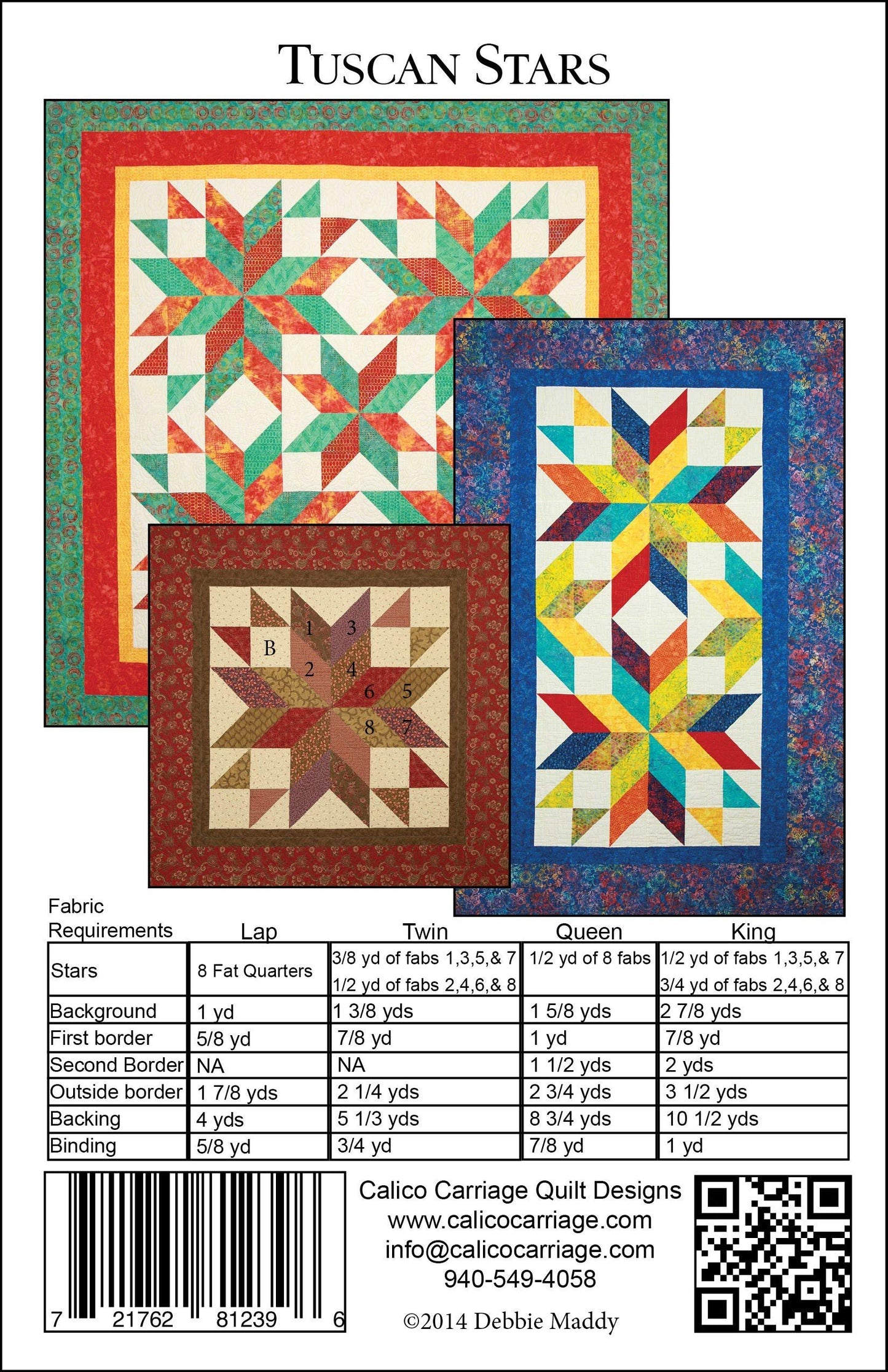 Quilt Pattern - Tuscan Stars - Multiple Sizes by Calico Carriage