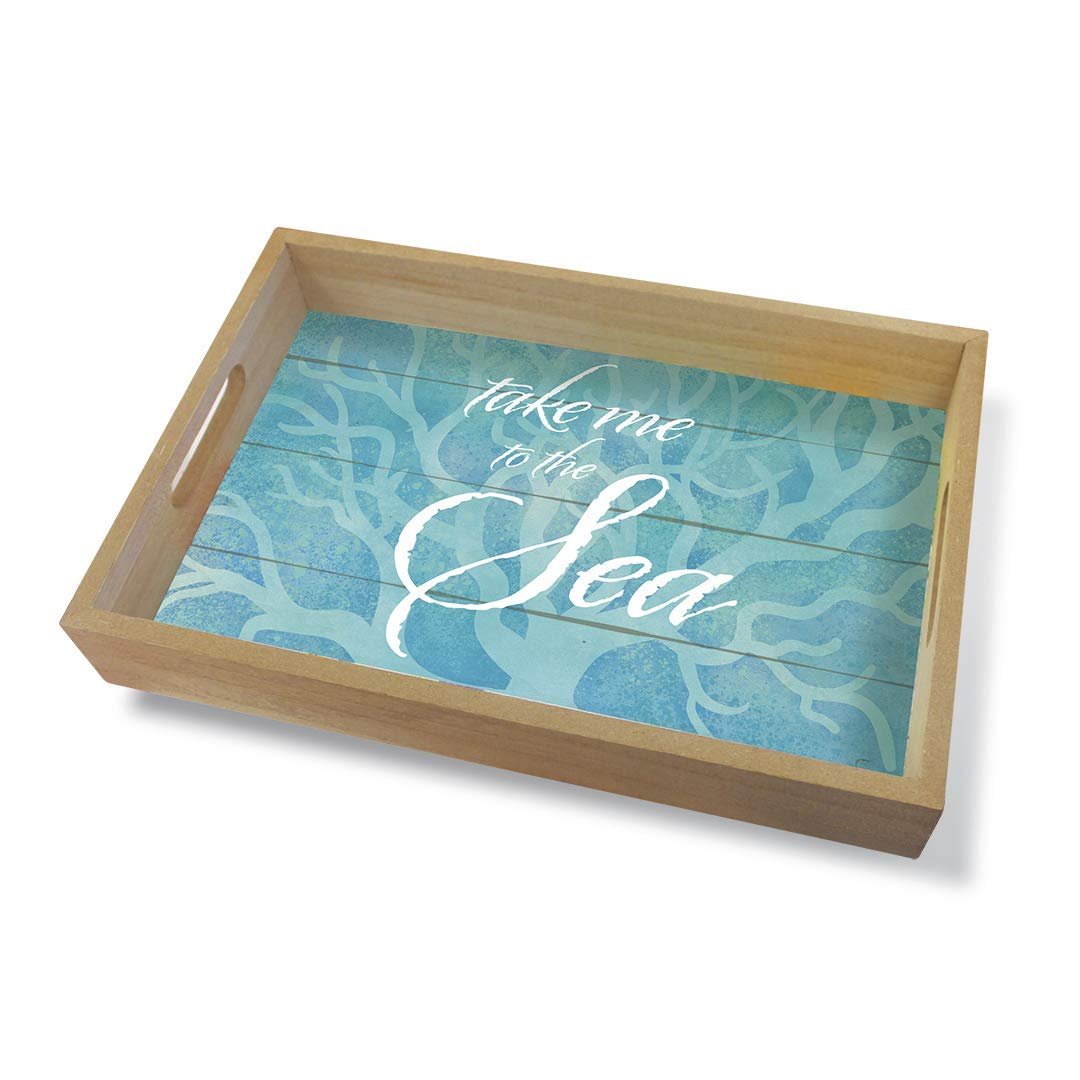 Tropical Island Coastal Wood Tray Large Take Me to the Sea