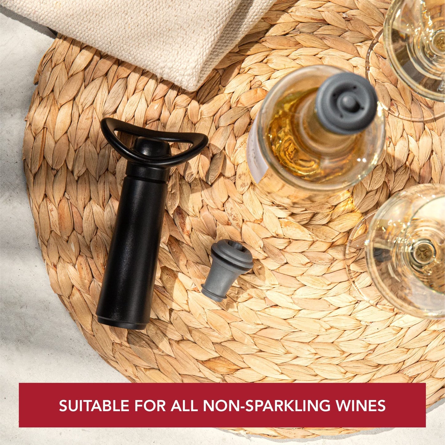 Vacu Vin Wine Saver Concerto - Black - Wine Stoppers for Bottles with Vacuum Pump - Reusable - Made in the Netherlands