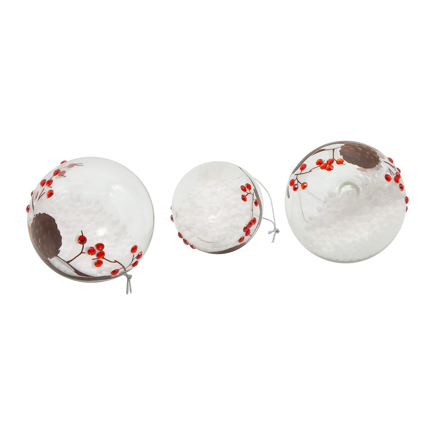 Kurt Adler 80MM Glass Transparent Cardinal Ball, Onion and Teardrop Shaped Ornaments, 3-Piece Set