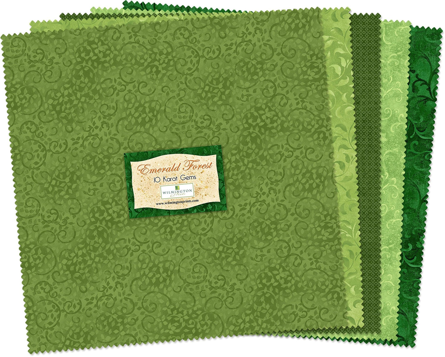 Wilmington Prints Karat Gems-Emerald Forest 10" Squares, 42 Pieces per Pack 512-2-512, Green