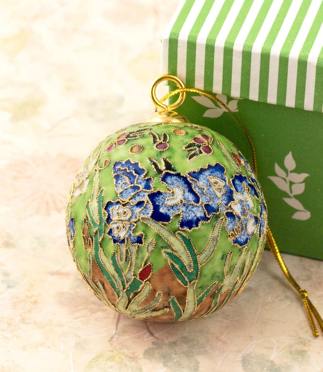 Value Arts Handmade Cloisonne Van Gogh Lime Green Irises Ball Ornament