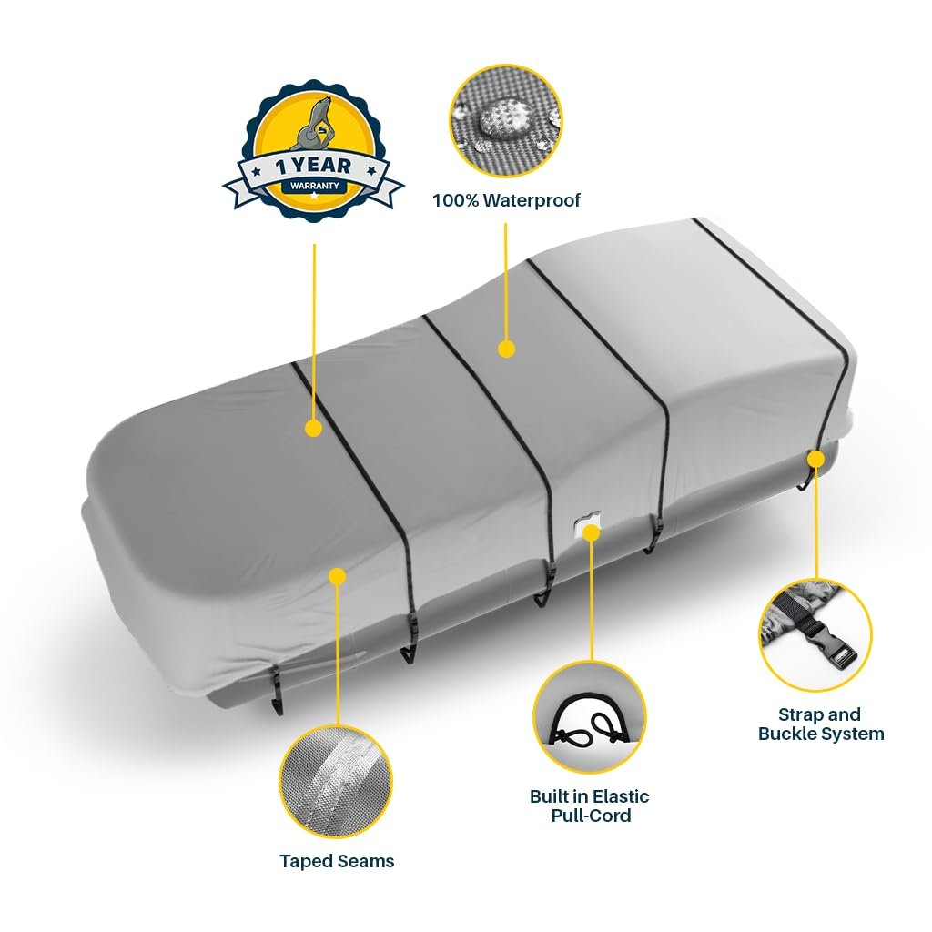 Seal Skin Covers Heavy-Duty Pontoon Boat Cover, Waterproof & UV Resistant, Fits 20 to 23ft L & Up to 102” W, Marine-Grade Protection with Secure Straps & Elastic Hem, All Weather Protection