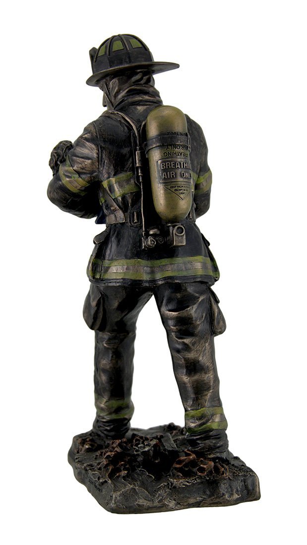 Resin Statues Firefighter Carrying Child Metallic Bronze Statue 11 Inches Tall 5 X 11 X 4.5 Inches Bronze