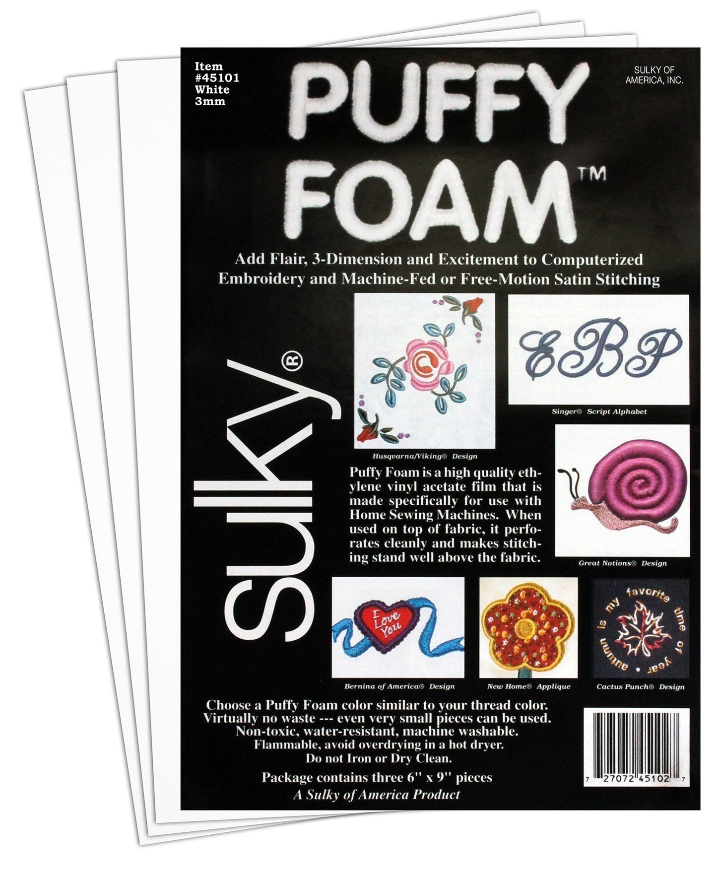 Sulky Of America 3mm Puffy Foam, 6" by 9", White