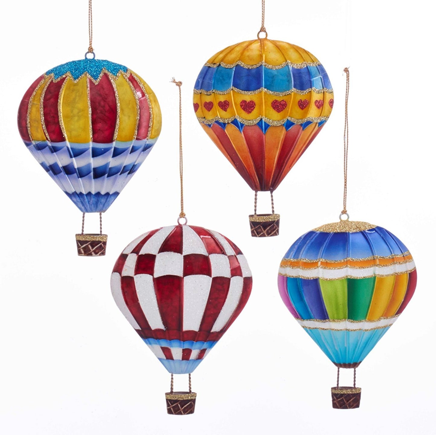 Kurt Adler Festive Hot Air Balloons Holiday Ornaments Set of 4 Painted Tin