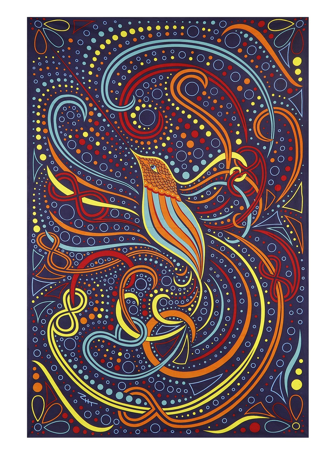 Sunshine Joy 3D Hummingbird Psych Art Tapestry Wall Hanging Huge 60x90 Inches
