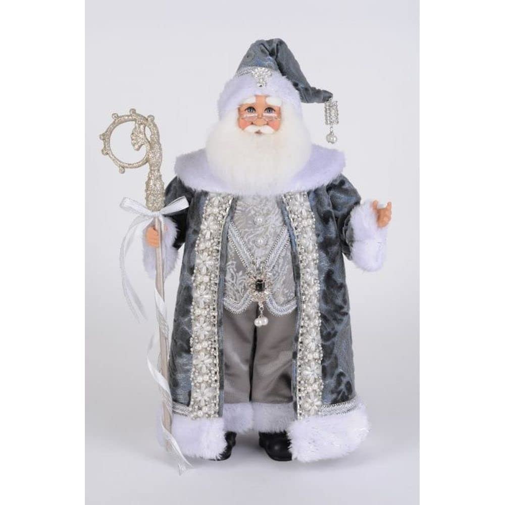 Karen Didion Winter Frost Santa Decorative Santa Claus Figurine White with Glitter
