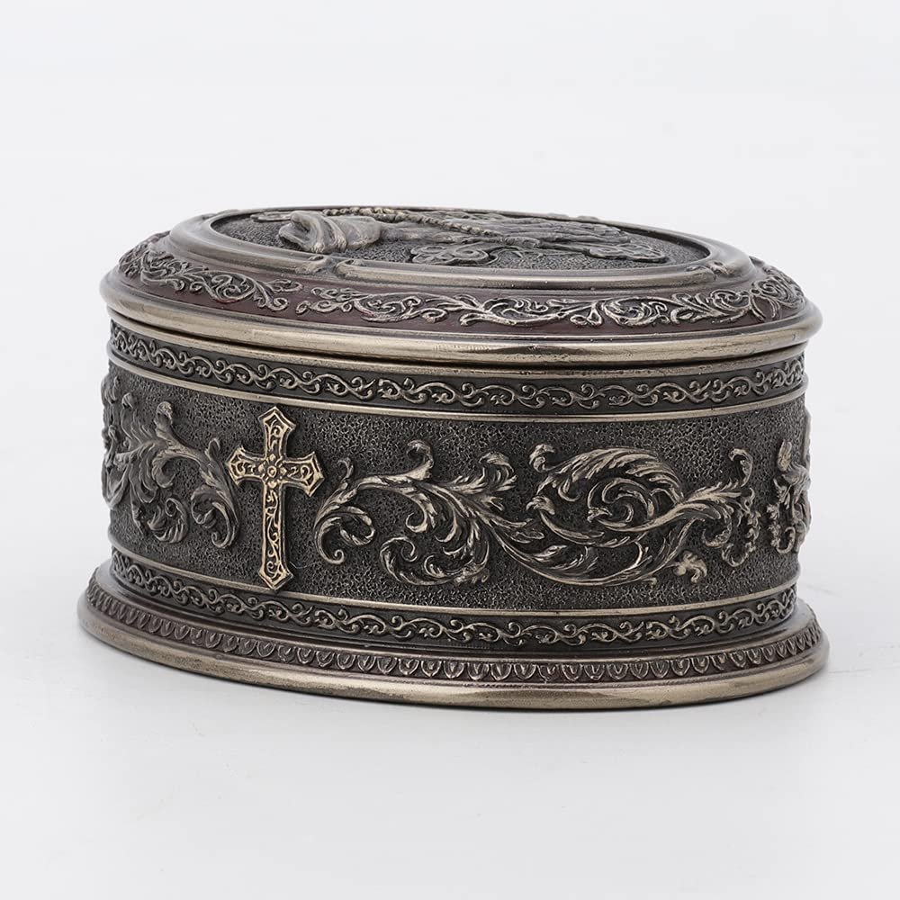 Veronese Design 2 1/2 Inch Tall Praying Hand Oval Shape Trinket Box Cold Cast Bronzed Resin Sculpture Religious Decor Figurine