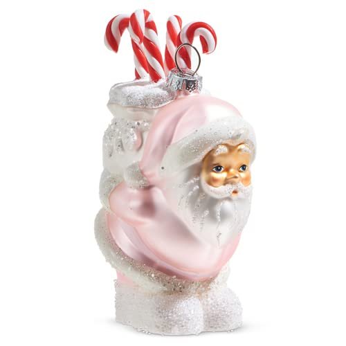 RAZ Imports Pink Santa with Cancy Canes Ornament, 5-inch Height, Glass and Plastic, Christmas, Home Décor