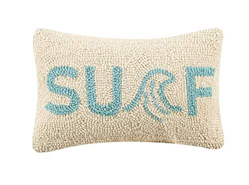 Peking Handicraft 30TG310C12OB Poly Filled Hook Throw Pillow, 12-inch Length, Wool and Cotton (Surf)