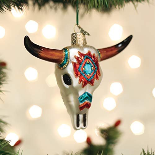 Old World Christmas Southwestern Steer Skull Glass Blown Ornament for Christmas Tree, Handcrafted Holiday Decoration, Fiesta Collection