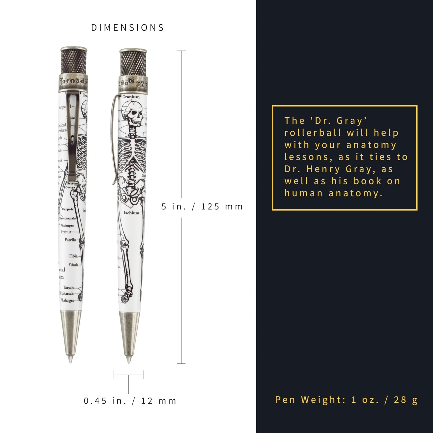 Retro 51 Tornado™ Vintage Metalsmith - Dr. Gray Skeleton Rollerball Pen