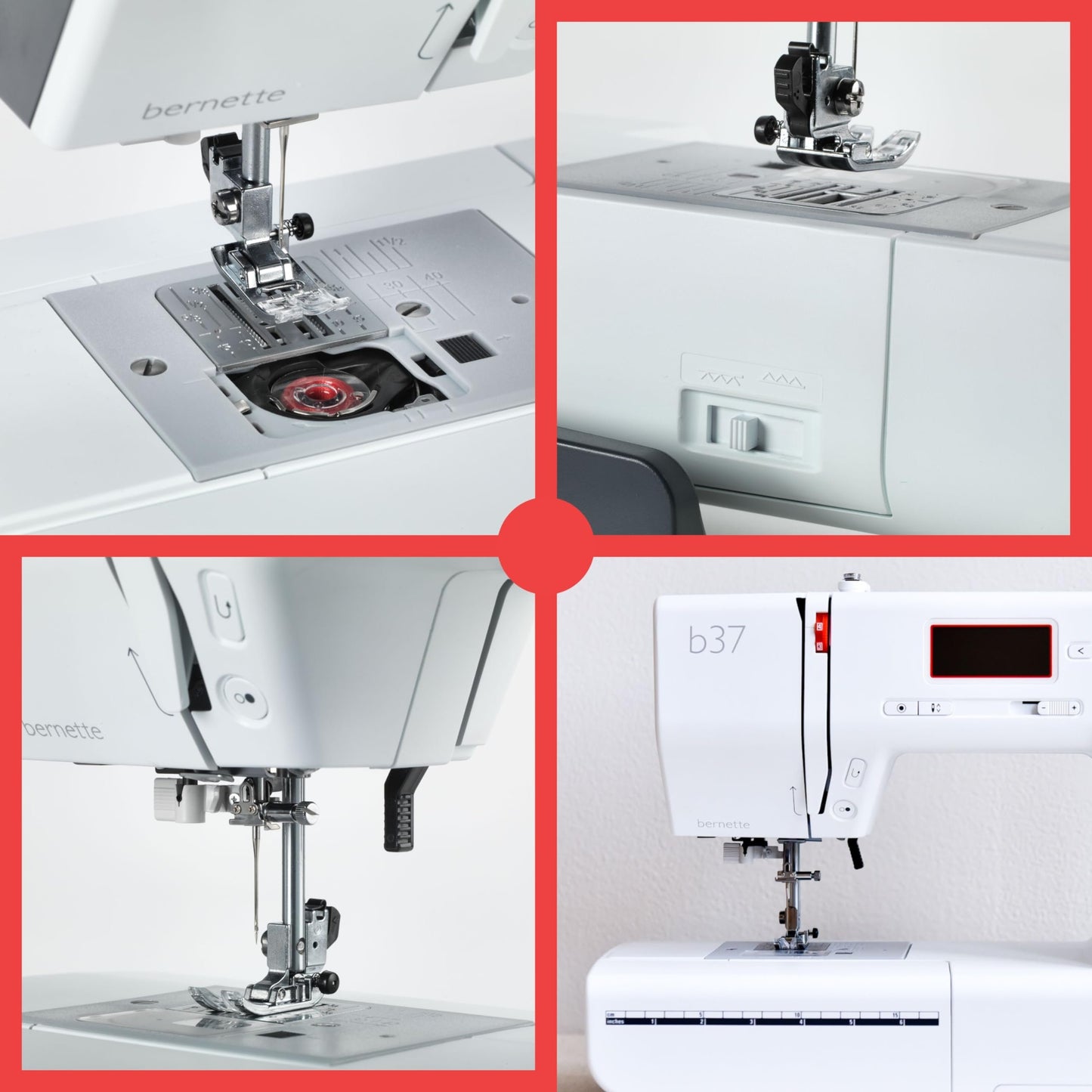 Bernette B37 Computerized Sewing Machine with LCD Display | Advanced Sewing & Quilting | 50 Stitches, One-Step Buttonhole, Automatic Needle Threader, Free Arm, LED Light |Adjustable Stitches