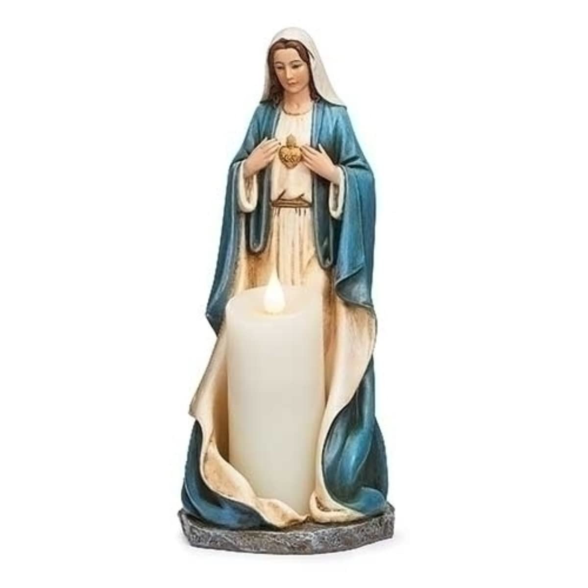 Roman Joseph's Studio, 9.75" H Immaculate Heart of Mary Flamelass Candle Holder, Religious Home Décor, Devout Gift, Prayerful Inspiration