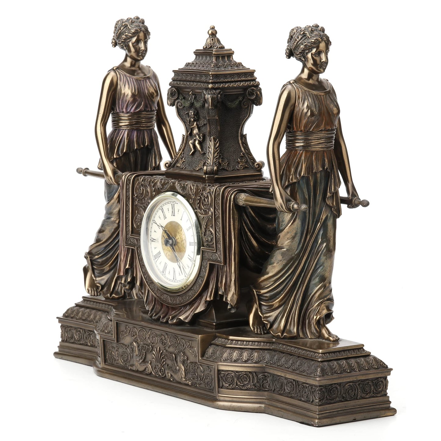 Unicorn Studio 12 Inch Tall Versailles Maidens Mantel Clock Resin Sculpture Bronze Finish