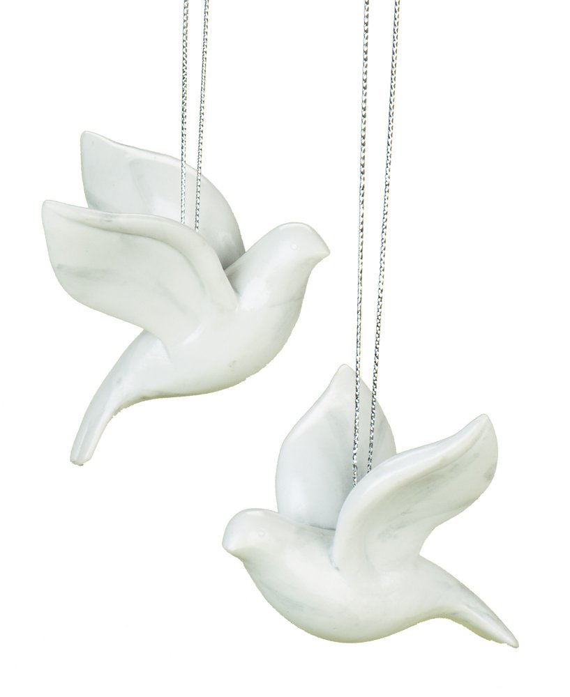 Peaceful White Flying Dove 2.5 inch Resin Decorative Hanging Ornament Set of 2, Friendship Day