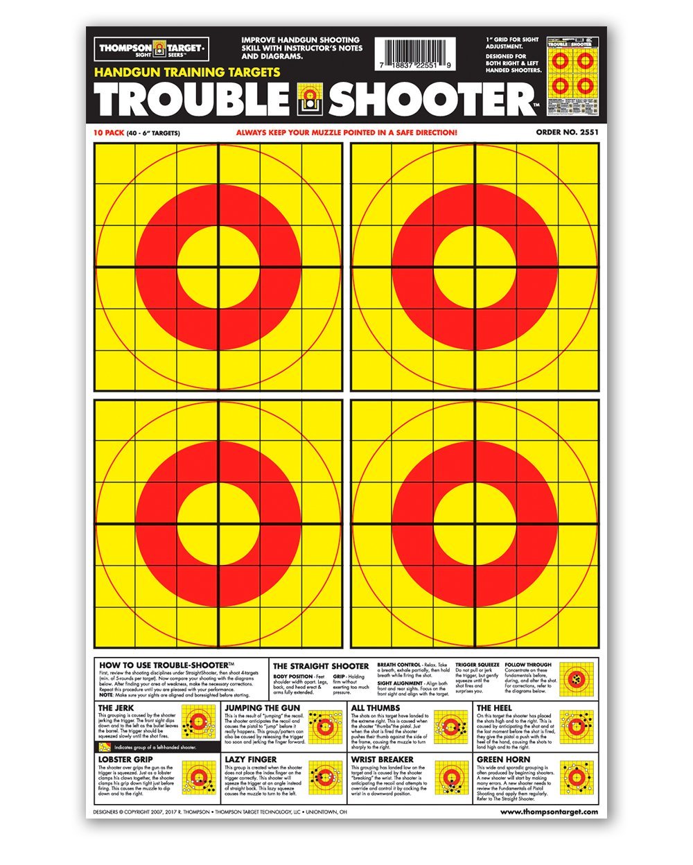 Trouble Shooter Handgun Training - Paper Range Shooting Targets 12.5"x19" (50 Pack)
