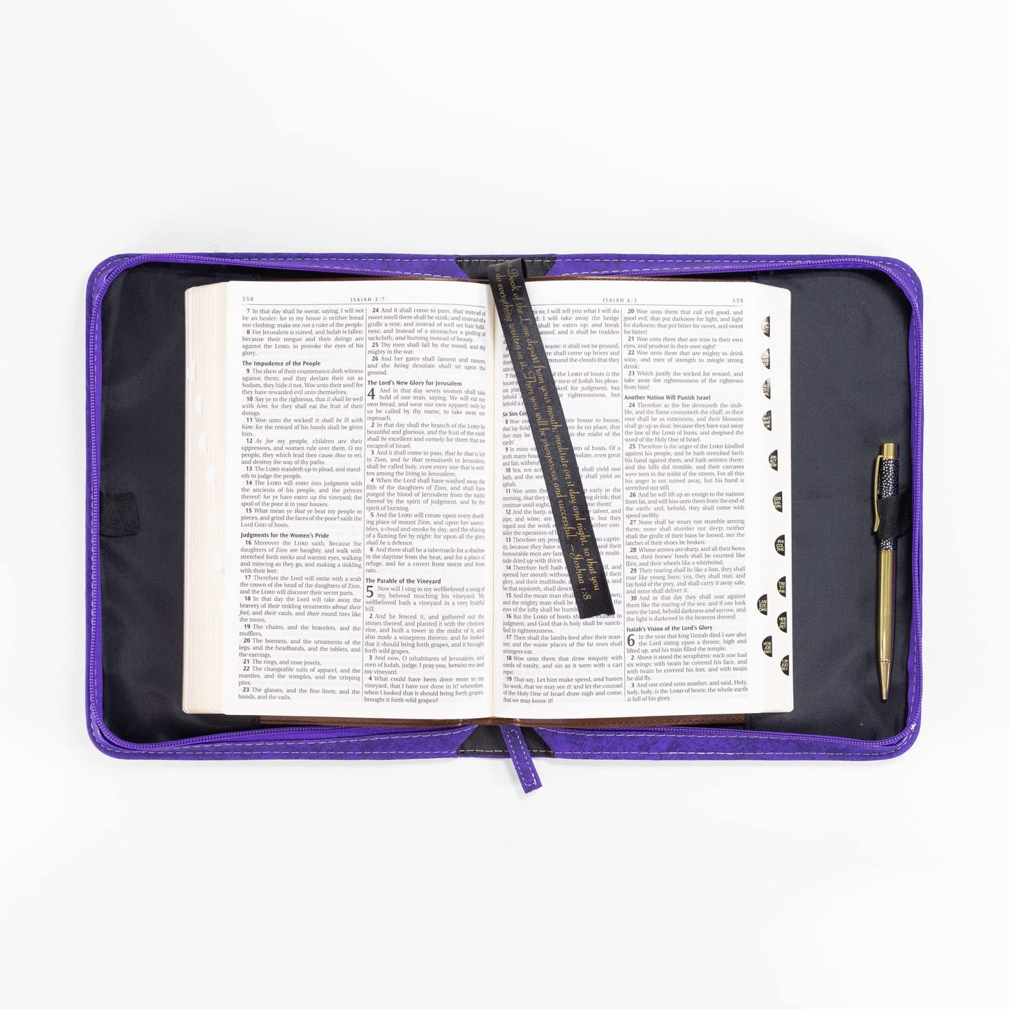 Hope Fill with Joy Purple Paisley 10 x 7 Vegan Leather Zippered Bible Cover with Handle, Large