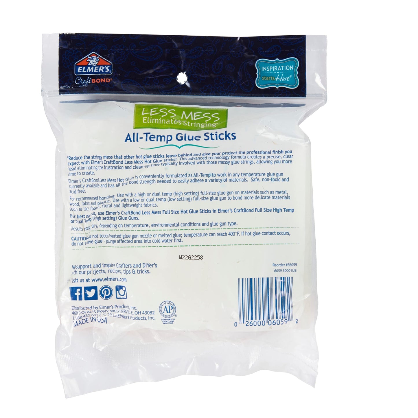 Elmer’s CraftBond Less Mess All-Temp Glue Sticks, 4” x 0.43”, 5 Packs of 24 (120 Glue Sticks)