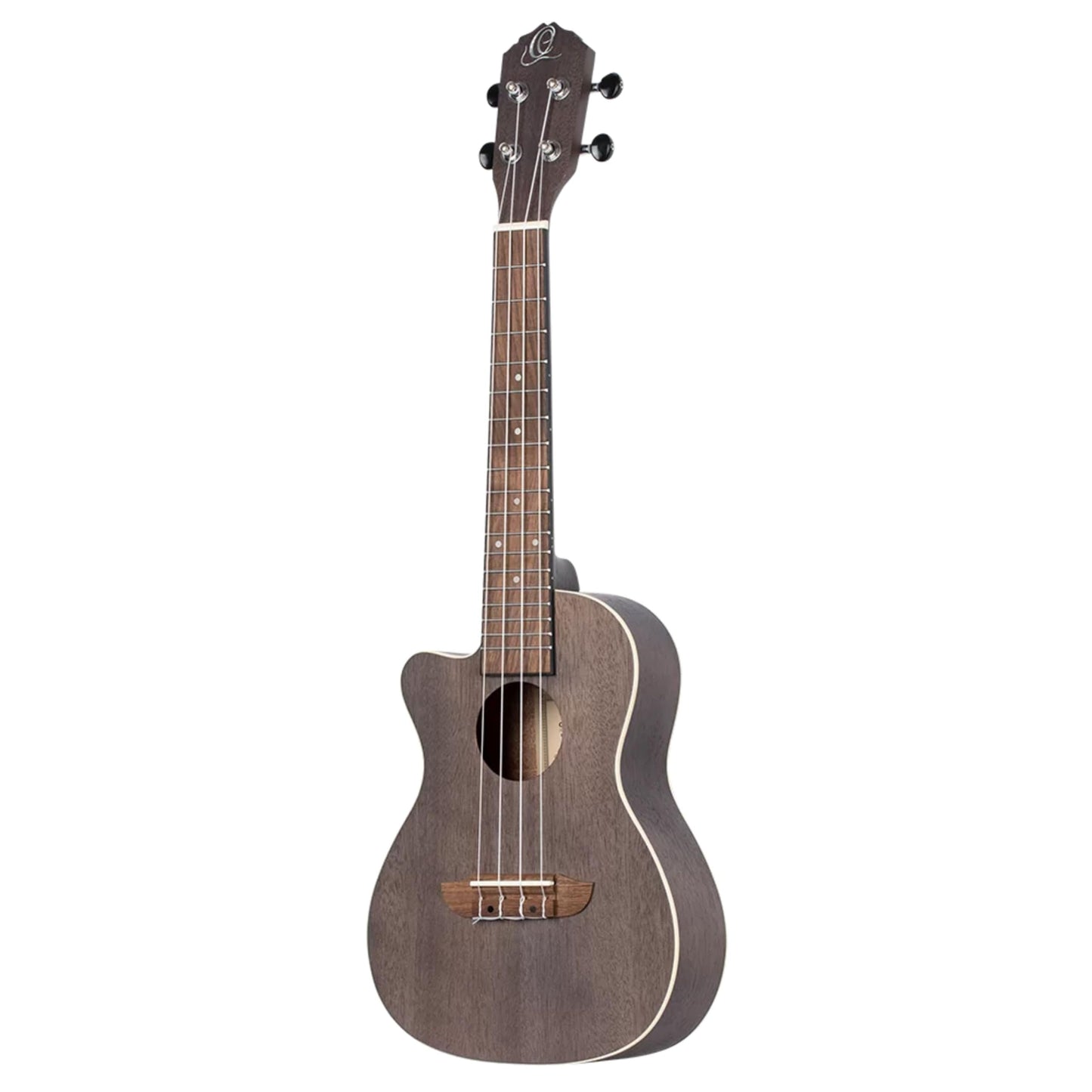 Ortega Guitars, 4-String Earth Series Concert Left-Handed Acoustic/Electric Ukulele, Transparent Black, (RUCOAL-CE-L)