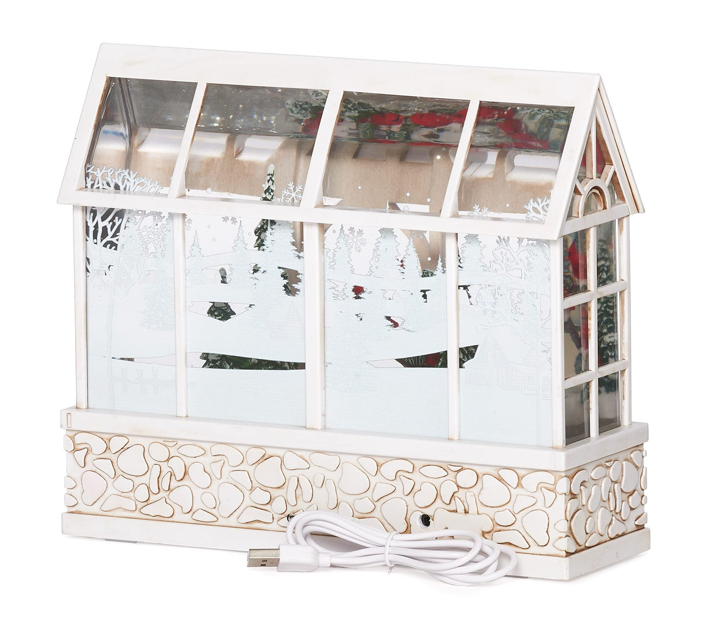 Roman 7.75" Lighted Swirl Cardinal Greenhouse Lantern – Confetti Lite, Glitter Water Globe Christmas Decoration, Tabletop Holiday Home Décor