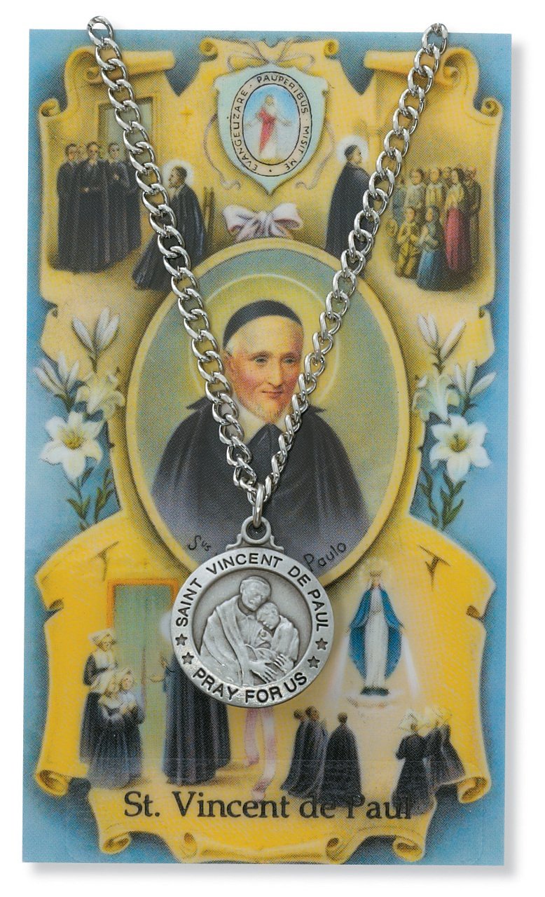 St Vincent De Paul 3/4-inch Pewter Medal Pendant with Holy Card
